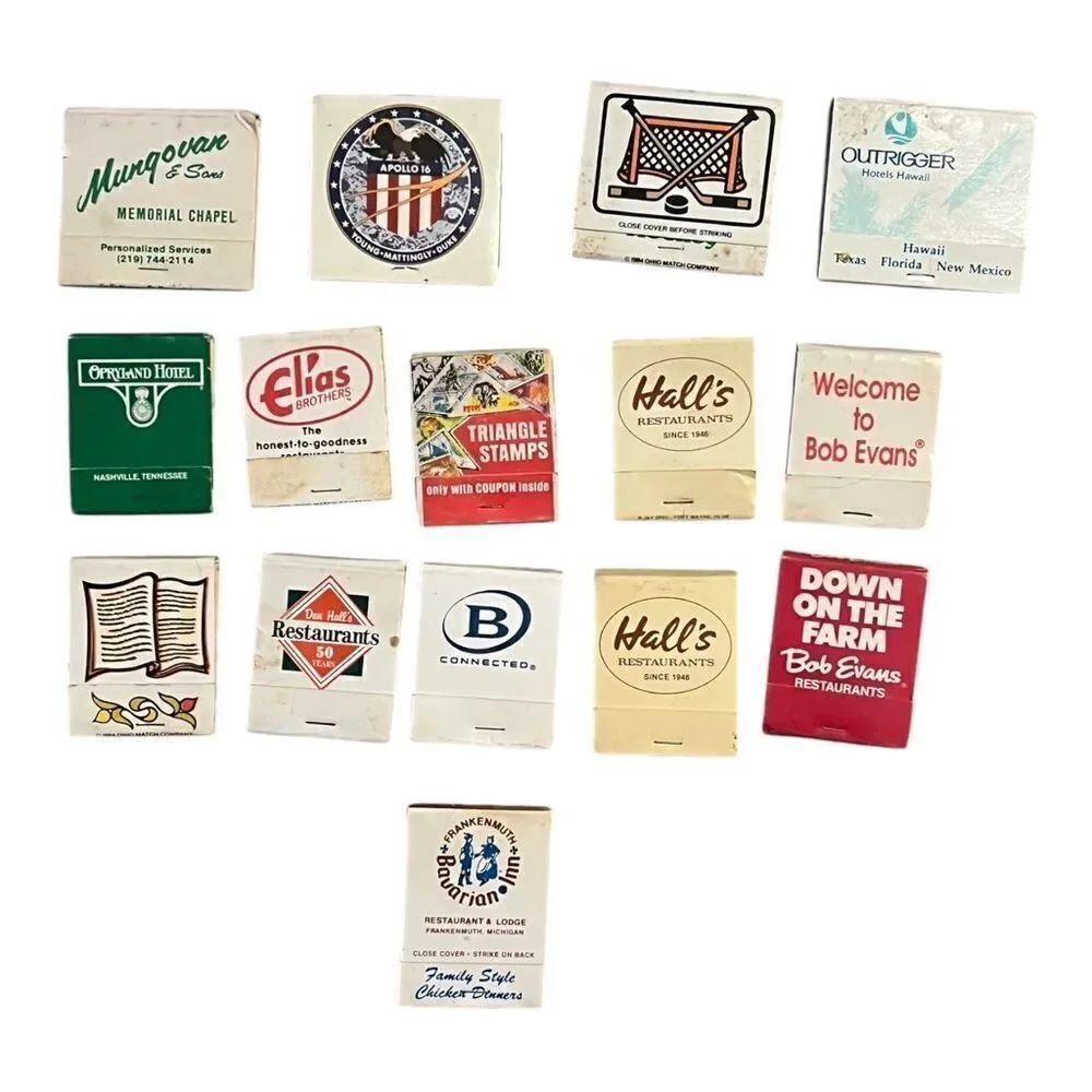 Lot of 15 Advertising Matchbooks Apollo Bob Evans Hawaii Mostly Unused Unstruck